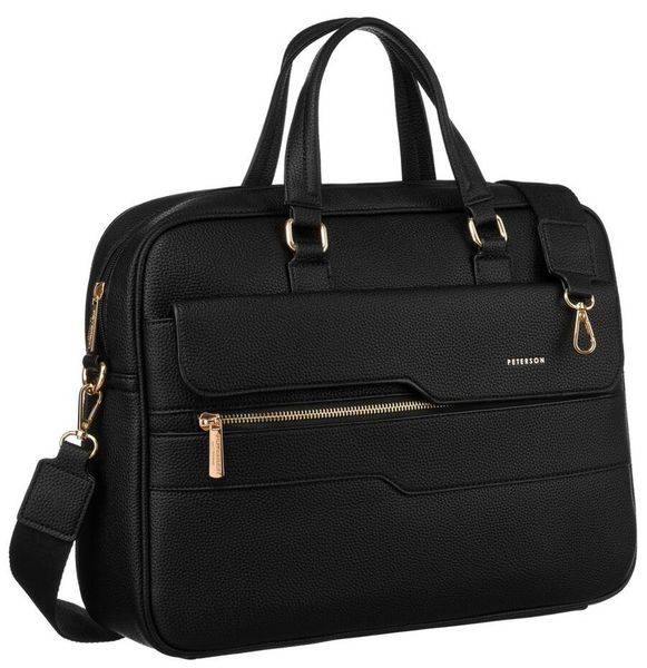 Torba na laptopa Peterson PTN 8100 czarna. Czarne torby na laptopa Peterson, bez wzorów, ze skóry ekologicznej, na ramię. Za 203.99 zł.