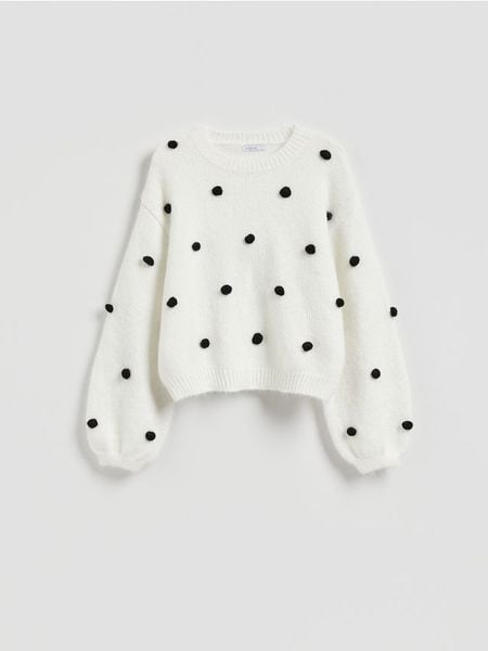 Sweter w kropki - wielobarwny. Swetry Reserved, l, bez wzorów, z dzianiny, bez ramiączek. Za 139.99 zł.