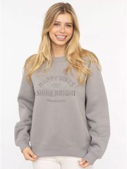 Zwillingsherz Bluza "Happy Vibes" w kolorze szarym rozmiar: S/M. Szare bluzy Zwillingsherz, m, bez wzorów, bez ramiączek, bez kaptura. Za 193.70 zł.