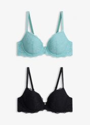 Biustonosz push-up z delikatnej koronki (2 szt.). Zielone biustonosze bonprix, bez wzorów, z koronki. Za 117.99 zł.