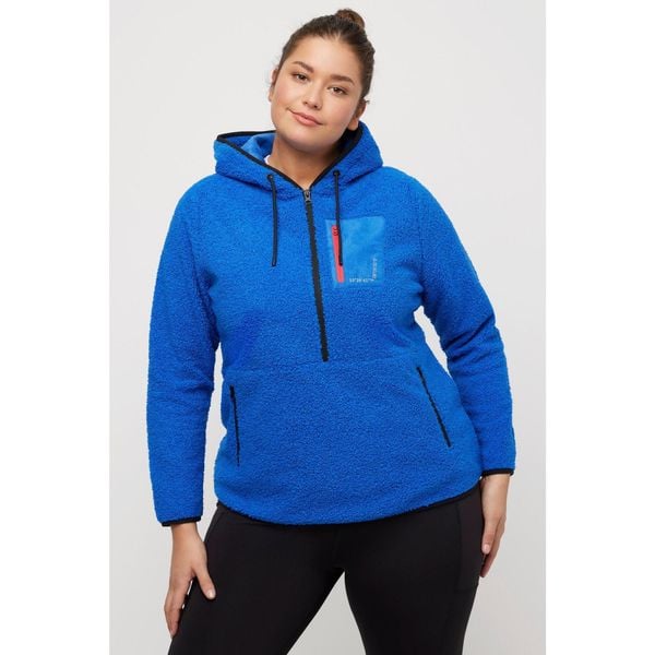 Damskie Polarowa bluza nadrukowane współrzędne zasuwane kieszenie długie rękawy. Niebieskie bluzy bez kaptura Ulla Popken, na zimę, plus size, bez wzorów, z materiału, narciarskie. Za 294.99 zł.