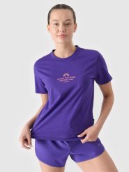 4F T-shirt regular z nadrukiem damski - fioletowy XL. Fioletowe t-shirty 4f, xl, bez wzorów, z bawełny, klasyczne, bez kołnierzyka, bez ramiączek. W wyprzedaży za 29.99 zł.