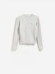 Sweter z haftem - jasnoszary. Szare swetry Reserved, l, bez wzorów, z dzianiny, bez ramiączek. Za 119.99 zł.