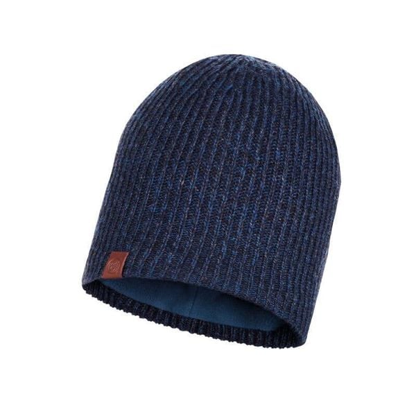 Czapka zimowa Buff Knitted & Fleece Hat. Niebieskie czapki zimowe Buff, bez wzorów, z dzianiny. Za 129.99 zł.