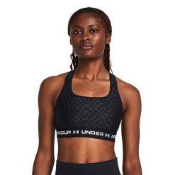 Biustonosz fitness Under Armour Crossback Mid Print. Brązowe biustonosze sportowe Under Armour, bez wzorów, do biegania. Za 73.99 zł.