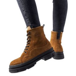 Brązowe skórzane workery Big Star KK274524. Brązowe botki bez wzorów, z gumy, eleganckie, z okrągłym noskiem, za kostkę, bez obcasa, bez zapięcia. Za 418.22 zł.