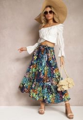 Granatowa Spódnica z Wiskozy z Gumką w Pasie Ozdobiona Abstrakcyjnym Printem Bimella. Niebieskie spódnice Renee, na co dzień, l, bez wzorów, z wiskozy, eleganckie, maxi, proste. W wyprzedaży za 51.99 zł.