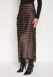 Brązowa Wiskozowa Spódnica z Wysokim Stanem w Kropki z Koronką Monivesa. Brązowe spódnice Born2be, na co dzień, uniwersalny, bez wzorów, z koronki, eleganckie, maxi, koszulowe. Za 149.99 zł.