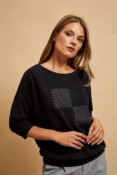 Bluza z rękawami 3/4 czarna. Czarne bluzy MOODO, xs, bez wzorów, z bawełny, bez kaptura. W wyprzedaży za 49.99 zł.