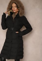 Czarno-Brązowa Kurtka z Odpinanym Futerkiem Taliowana o Długim Fasonie Delavira. Czarne kurtki Renee, l, bez wzorów, z futra, eleganckie, bez kaptura. Za 299.99 zł.