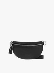 Czarna torebka typu nerka z frędzlem. Czarne nerki i saszetki Ryłko, bez wzorów, ze skóry, małe, bez dodatków. Za 229.99 zł.