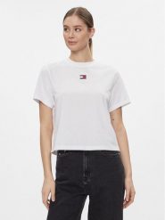 Tommy Jeans T-Shirt Badge DW0DW17391 Biały Boxy Fit. Białe t-shirty Tommy Jeans, xl, bez wzorów, z jeansu, bez kołnierzyka, bez ramiączek. Za 99.99 zł.