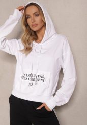 Biała Bluza o Klasycznym Kroju z Kapturem i Kieszenią Firloti. Białe bluzy Renee, l, bez wzorów, z jeansu, casualowe, bez ramiączek, z kapturem. W wyprzedaży za 47.99 zł.