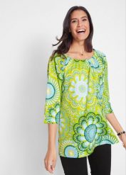 Bluzka bawełniana z czystej bawełny organicznej z rękawem 3/4. Zielone bluzki bonprix, bez wzorów, z bawełny, bez kołnierzyka, bez ramiączek. Za 74.99 zł.