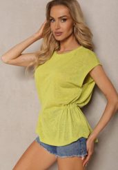 Jasnozielony Top z Regulacją w Talii i Wiązaniem na Dole z Rozcięciem na Plecach Tiimaelin. Zielone topy Renee, l, bez wzorów, z jeansu, eleganckie, bez kołnierzyka, bez ramiączek. W wyprzedaży za 55.99 zł.
