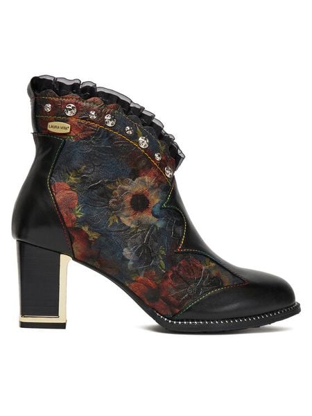 Laura Vita Botki Kacio 02 Czarny. Czarne botki LAURA VITA, bez wzorów, ze skóry, bez obcasa, na słupku, bez zapięcia. Za 479.99 zł.