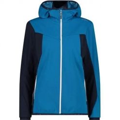 Kurtka trekkingowa damska CMP Fix Hood. Niebieskie kurtki CMP, s, bez wzorów, z lycry, z kapturem, outdoorowe. Za 466.00 zł.