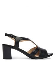 Caprice Sandały 9-28308-46 Czarny. Czarne sandały Caprice, bez wzorów, ze skóry, bez obcasa, na słupku, bez zapięcia. Za 228.99 zł.