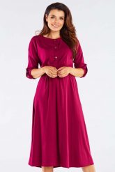 Wiskozowa Midi Sukienka z Ozdobnymi Napkami - Bordowa. Czerwone sukienki Awama, l, bez wzorów, z elastanu, bez kołnierzyka, bez ramiączek, midi, rozkloszowane. Za 249.90 zł.