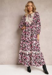 Fuksjowa Sukienka Rozkloszowana Maxi z Falbanką Maruerilla. Czerwone sukienki Renee, l, bez wzorów, z materiału, bez kołnierzyka, bez ramiączek, maxi, rozkloszowane. W wyprzedaży za 107.99 zł.