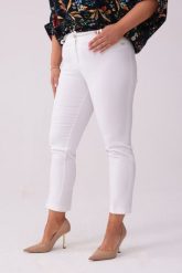 Casualowe białe spodnie cygaretki Bruna w kant OVERSIZE XXL. Białe chinosy Moda Size Plus Iwanek, s, bez wzorów, z bawełny, eleganckie, krótkie. Za 199.90 zł.