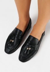 Czarne Mokasyny Loafersy z Klamerką Kivia. Czarne mokasyny Born2be, bez wzorów. W wyprzedaży za 84.99 zł.