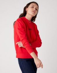 DAMSKA BLUZA WRANGLER HIGH RIB REGULAR LOLLIPOP RED W6P7HAXSK 112130831. Czerwone bluzy Wrangler, s, bez wzorów, bez ramiączek, bez kaptura. Za 129.99 zł.