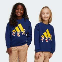 Bluza Adidas Disney Mickey Mouse. Niebieskie bluzy adidas, bez wzorów, z materiału, bez kaptura. W wyprzedaży za 159.20 zł.