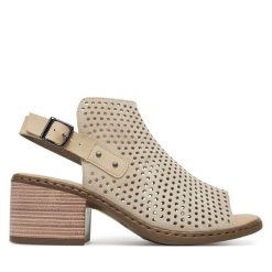 Sandały Rieker. Brązowe sandały Rieker, bez wzorów, bez obcasa, na słupku, bez zapięcia. Za 296.99 zł.