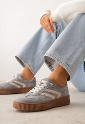 Ciemnoszare Sneakersy Retro Tenisówki z Naturalnego Zamszu ze Skórzaną Wkładką Beralene. Szare buty sportowe lifestyle Renee, bez wzorów, z koronki, bez zapięcia, tenisowe. Za 189.99 zł.