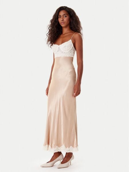 Bardot Sukienka koktajlowa Tzariana 60118DB Beżowy Regular Fit. Brązowe sukienki Bardot, bez wzorów, z syntetyku, wizytowe, bez kołnierzyka, bez ramiączek. Za 429.99 zł.