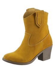 Heine Skórzane botki w kolorze żółtym rozmiar: 36. Żółte botki Heine, bez wzorów, ze skóry, eleganckie, bez obcasa, bez zapięcia. Za 130.99 zł.