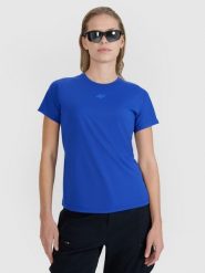 4F Koszulka rowerowa szybkoschnąca damska - niebieska XS. Niebieskie t-shirty sportowe 4f, l, bez wzorów, z materiału, bez ramiączek, rowerowe. W wyprzedaży za 69.99 zł.