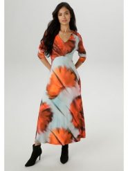 Aniston Sukienka w kolorze pomarańczowo-błękitnym rozmiar: 48. Niebieskie sukienki Aniston, bez wzorów, bez kołnierzyka, bez ramiączek, maxi. Za 65.38 zł.