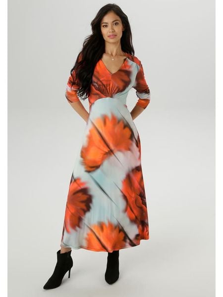 Aniston Sukienka w kolorze pomarańczowo-błękitnym rozmiar: 48. Niebieskie sukienki Aniston, bez wzorów, bez kołnierzyka, bez ramiączek, maxi. Za 65.38 zł.