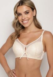 Jasnobeżowy Biustonosz Typu Full Cup z Koronkowym Zdobieniem Ravisella. Brązowe biustonosze Born2be, z aplikacjami, z bawełny. W wyprzedaży za 33.99 zł.