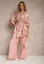 Różowy Wiskozowy Komplet Oversize Koszula i Spodnie o Szerokim Kroju Efaniel. Czerwone koszule Renee, m, bez wzorów, z materiału, eleganckie, bez kołnierzyka, bez ramiączek. W wyprzedaży za 104.99 zł.