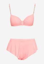 Jasnoróżowe Bikini Góra z Regulowanymi Ramiączkami Ozdobionymi Cyrkoniami z Elastycznym Dołem w Zestawie Spodenki Kąpielowe z Gumką w Pasie Quilalia. Czerwone bikini Born2be, z aplikacjami. Za 129.99 zł.
