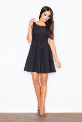 Czarna Elegancka Sukienka z Modnymi Plisami +Pasek. Czarne sukienki Figl, xl, bez wzorów, z materiału, eleganckie, bez kołnierzyka, bez ramiączek, mini. Za 249.00 zł.