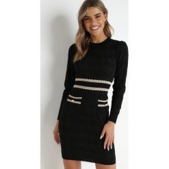 Czarna Sukienka Dzianinowa Icilia. Czarne sukienki Born2be, s, z aplikacjami, z dzianiny, bez kołnierzyka, bez ramiączek, maxi, dopasowane. W wyprzedaży za 125.99 zł.
