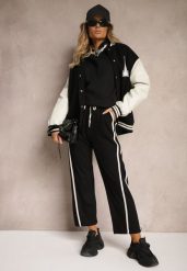 Czarne Spodnie z Wiskozą High Waist o Szerokim Kroju Ozdobione Lamówką Lulora. Czarne jeansy Renee, l, bez wzorów, z jeansu, z podwyższonym stanem, długie. W wyprzedaży za 29.99 zł.