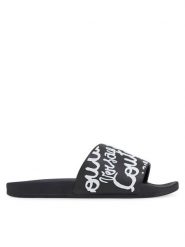 Versace Jeans Couture Klapki 78VA3SQ1 Czarny. Czarne klapki Versace Jeans Couture, bez wzorów, z jeansu, bez obcasa, bez zapięcia. Za 319.99 zł.
