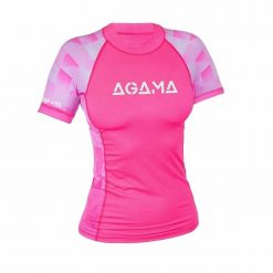Koszulka damska z lycry z filtrem UV PINK LADY z krótkim rękawem. Czerwone t-shirty sportowe AGAMA, s, bez wzorów, z lycry, bez ramiączek, do pływania. Za 210.81 zł.