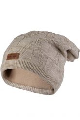 Zimowa Czapka z Naszywką - Beżowa. Brązowe czapki zimowe Awama, z aplikacjami, z materiału. Za 75.90 zł.