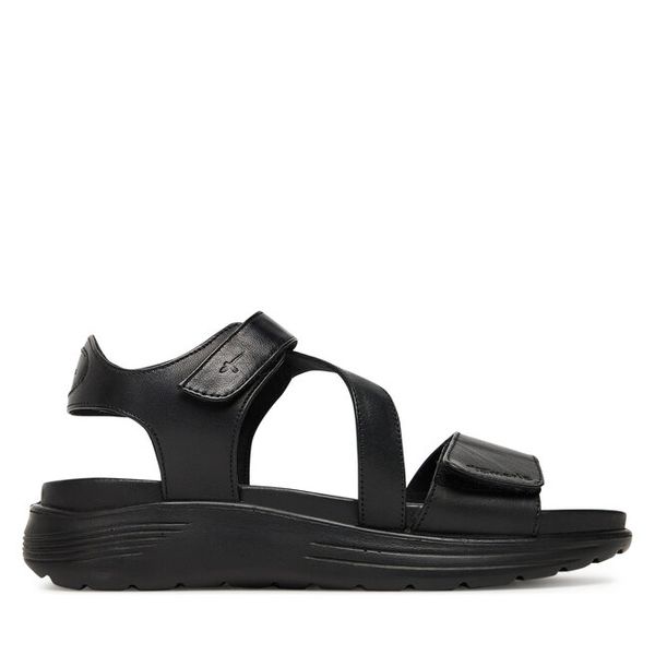 Sandały Tamaris. Czarne sandały Tamaris, bez wzorów, bez obcasa, na koturnie, bez zapięcia. Za 299.99 zł.