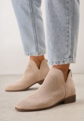 Jasnobeżowe Botki Vices na Płaskiej Podeszwie Ozdobione Wycięciem Felirwen. Brązowe botki Renee, bez wzorów, z jeansu, eleganckie, bez obcasa, na płaskiej podeszwie, bez zapięcia. Za 119.99 zł.