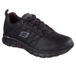Buty do chodzenia damskie, Skechers Sure Track-Erath. Czarne buty treningowe Skechers, bez wzorów, z materiału, przed kostkę, bez zapięcia, trekkingowe. Za 359.99 zł.
