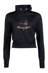 Bluza damska z kapturem HKM Equestrian Rosegold Style. Czarne bluzy HKM, xl, bez wzorów, z materiału, eleganckie, bez ramiączek, z kapturem. Za 236.50 zł.
