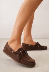 Brązowe Mokasyny VICES z Wkładką ze Skóry Naturalnej ze Sznurowaniem Nairis. Brązowe mokasyny Renee, bez wzorów, z materiału, z okrągłym noskiem. Za 99.99 zł.