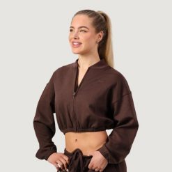 Bluza damska fitness z zamkiem bez kaptura Mocha NEO. Brązowe bluzy GYMBEAM, xl, bez wzorów, z bawełny, sportowe, bez ramiączek, bez kaptura. Za 116.90 zł.